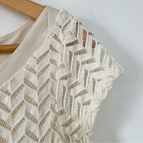 Banana Republic Heritage "Cocoon" Cream Cap Sleeve Crochet Chevron Sheath Dress - Picture 3 of 8